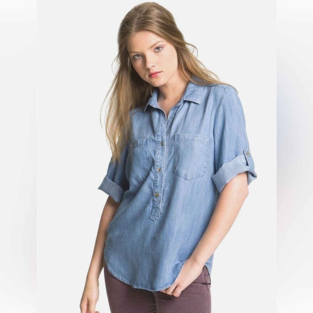Anthropologie Cloth & Stone Classic Pullover Button Chambray Denim Shirt